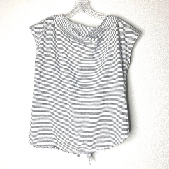 Max Studio Womens Short Sleeve Front Knot Tie Top Blouse Striped White Blue Sz S - Picture 2 of 9